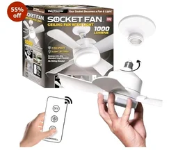 WELTHERM Plastic Socket Ceiling Fan with LED Light | 2 in 1| Multiple Lighting 1000 Lumens LED 3 Step Lighting 3 Step Fan Speed 6000K Warm Light 16 inch