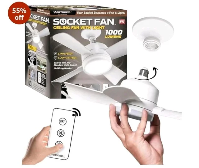 WELTHERM Plastic Socket Ceiling Fan with LED Light | 2 in 1| Multiple Lighting 1000 Lumens LED 3 Step Lighting 3 Step Fan Speed 6000K Warm Light 16 inch