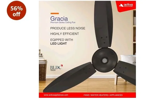 ACTIVA Gracia 1200mm Ceiling Fan, 3 Wider Blade, BLDC 28 Watt Motor Fan with LED Light, Energy Saving, Full Remote Control, Reversible Mode and Timer, 5 Years Warranty - Smoke Brown