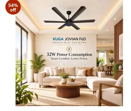 XUGA Jovian F6D Premium Smart 1200mm, BEE 5-star BLDC fan,6 Blade,Remote Ceiling fan for Home, 100% Copper Motor,Energy Saving, High Air Delivery, Aesthetic LED Light (Black)(5 Year Warranty)
