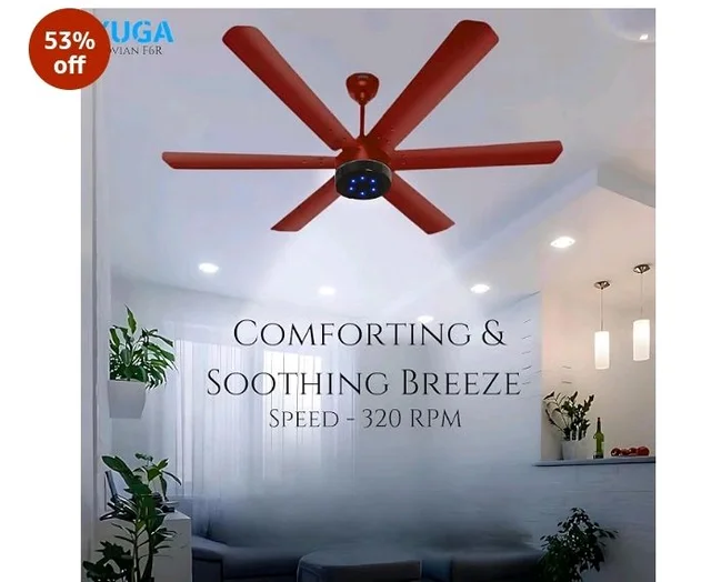 XUGA Jovian F6R Premium Smart 1200mm, BEE 5-star BLDC fan,6 Blade,Remote Ceiling fan for Home, 100% Copper Motor,Energy Saving, High Air Delivery,LED(5 Year Warranty)
53%
off