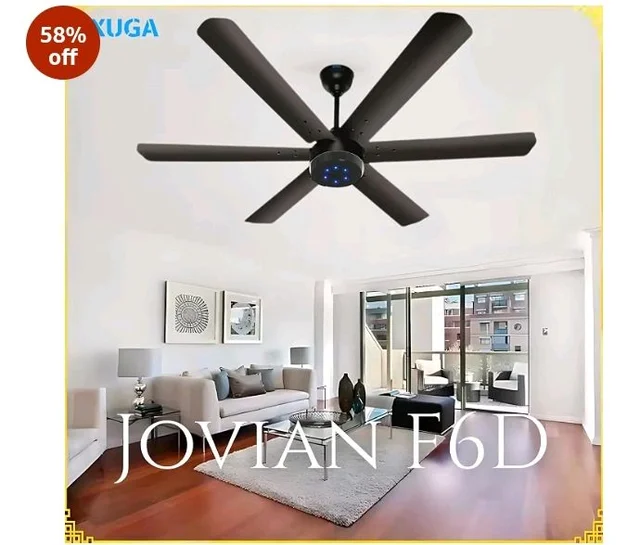 XUGA Jovian F6D Premium Smart 1200mm, BEE 5-star BLDC fan,6 Blade,Remote Ceiling fan for Home, 100% Copper Motor,Energy Saving, High Air Delivery,LED Light, Black (Pack of 2)(5 Year Warranty)