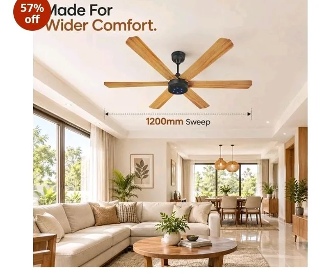XUGA Jovian F6W Premium Smart 1200mm, BEE 5-star BLDC fan,6 Blade,Remote Ceiling fan for Home, 100% Copper Motor,Energy Saving, High Air Delivery, Aesthetic LED Light (Wooden)(5 Year Warranty)