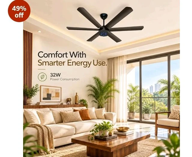 XUGA Jovian F6B Premium Smart 1200mm, BEE 5-star BLDC fan,6 Blade,Remote Ceiling fan for Home, 100% Copper Motor,Energy Saving, High Air Delivery, Aesthetic LED Light (Smoke Brown)(5 Year Warranty)