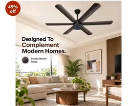 XUGA Jovian F6B Premium Smart 1200mm, BEE 5-star BLDC fan,6 Blade,Remote Ceiling fan for Home, 100% Copper Motor,Energy Saving, High Air Delivery, Aesthetic LED Light (Smoke Brown)(5 Year Warranty)