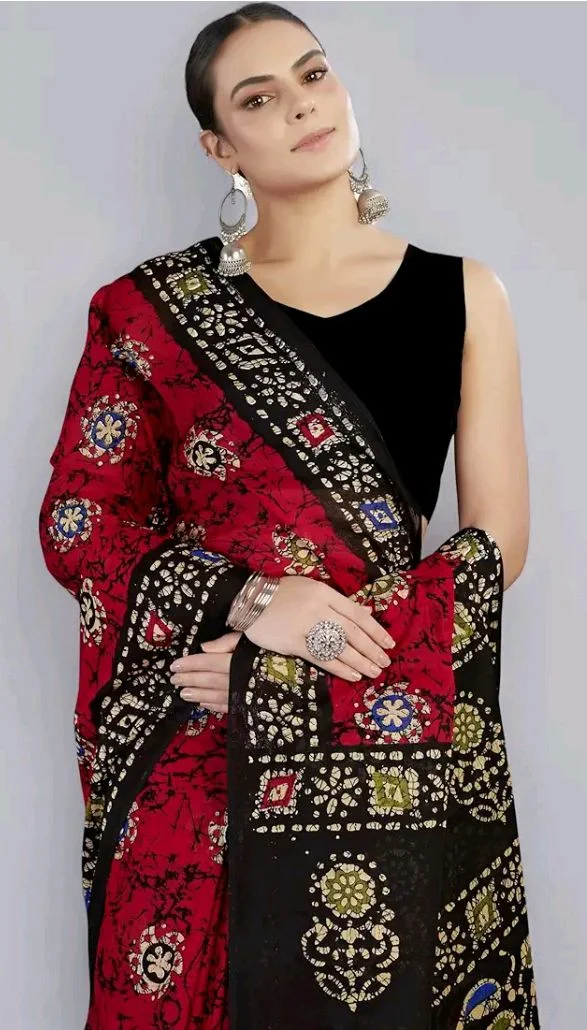 TAMAIRA FASHION Mulmul Pure Cotton Saree For Woman Batik Printed |Office Wear Daily Wear Sarees For Women Without Blouse Piece