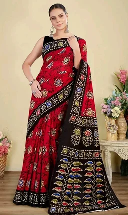 TAMAIRA FASHION Mulmul Pure Cotton Saree For Woman Batik Printed |Office Wear Daily Wear Sarees For Women Without Blouse Piece