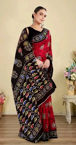 TAMAIRA FASHION Mulmul Pure Cotton Saree For Woman Batik Printed |Office Wear Daily Wear Sarees For Women Without Blouse Piece