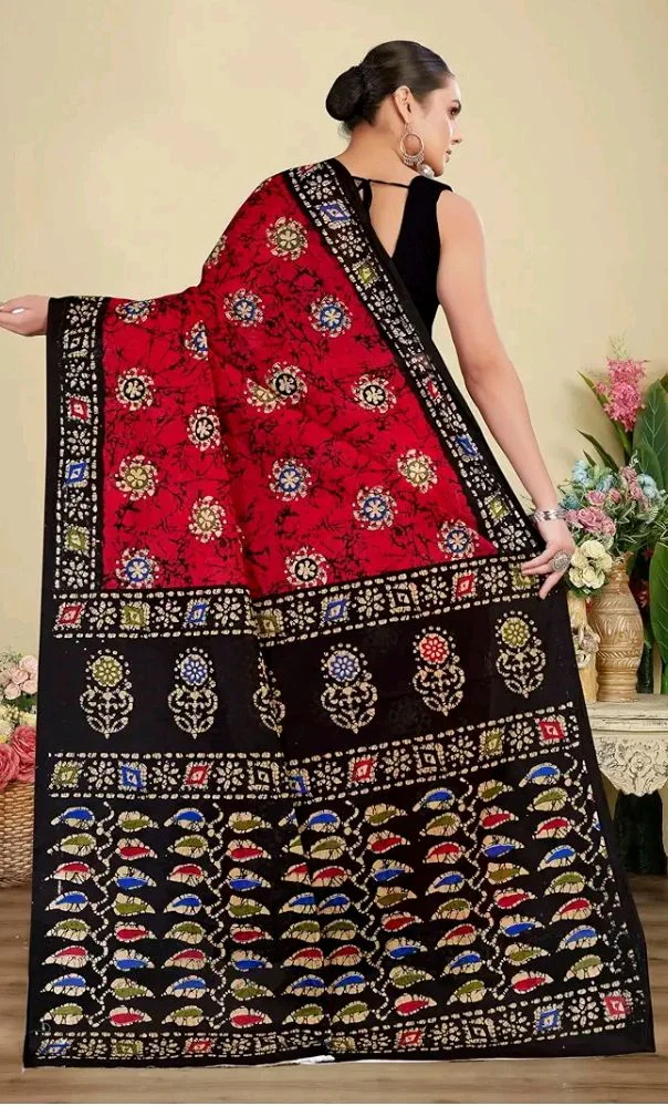 TAMAIRA FASHION Mulmul Pure Cotton Saree For Woman Batik Printed |Office Wear Daily Wear Sarees For Women Without Blouse Piece