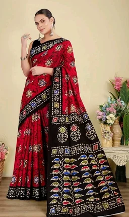 TAMAIRA FASHION Mulmul Pure Cotton Saree For Woman Batik Printed |Office Wear Daily Wear Sarees For Women Without Blouse Piece
