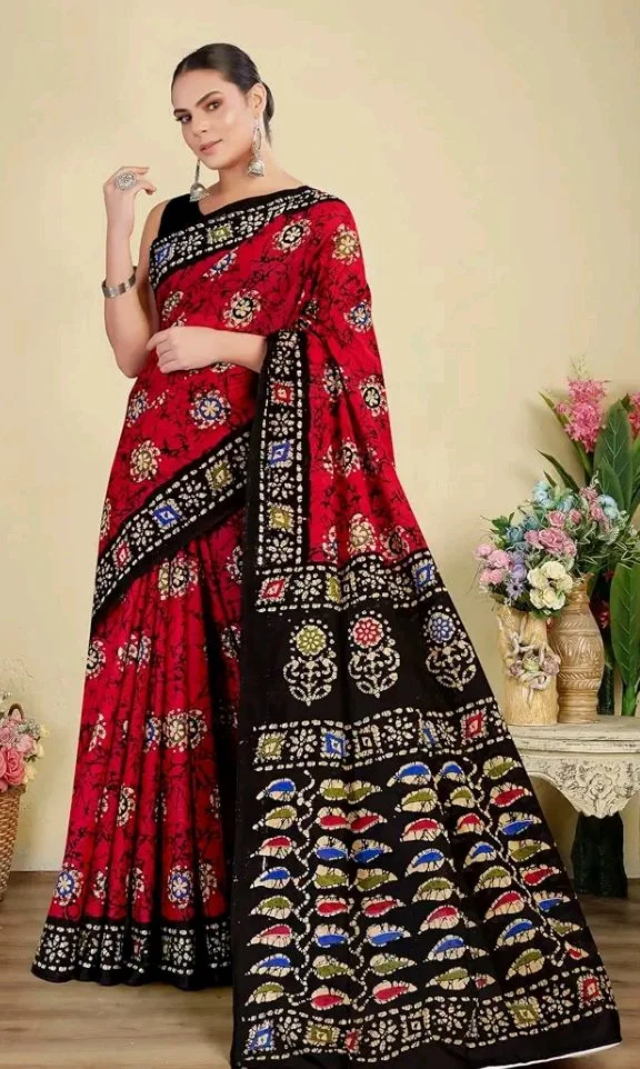 TAMAIRA FASHION Mulmul Pure Cotton Saree For Woman Batik Printed |Office Wear Daily Wear Sarees For Women Without Blouse Piece