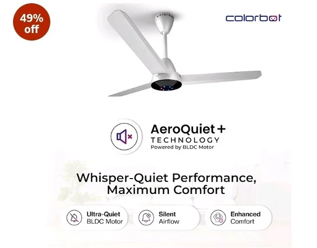 Colorbot Helix BLDC Ceiling Fans 1200mm | BEE 5 Star Rated Power Saver | AeroQuiet+ Technology | 370 RPM | Remote Control (Boost, Timer, LED, Reverse Mode) | 4 Years Warranty (Arctic White)