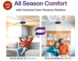 Colorbot Helix BLDC Ceiling Fans 1200mm | BEE 5 Star Rated Power Saver | AeroQuiet+ Technology | 370 RPM | Remote Control (Boost, Timer, LED, Reverse Mode) | 4 Years Warranty (Arctic White)