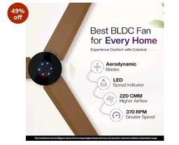 Colorbot Helix BLDC Ceiling Fans 1200mm | BEE 5 Star Rated Power Saver | AeroQuiet+ Technology | 370 RPM | Remote Control (Boost, Timer, LED, Reverse Mode) | 4 Years Warranty (Urban Oak)