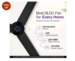 Colorbot Helix BLDC Ceiling Fans 1200mm | BEE 5 Star Rated Power Saver | AeroQuiet+ Technology | 370 RPM | Remote Control (Boost, Timer, LED, Reverse Mode) | 4 Years Warranty (Charcoal Black)
