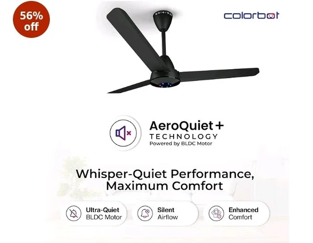 Colorbot Helix BLDC Ceiling Fans 1200mm | BEE 5 Star Rated Power Saver | AeroQuiet+ Technology | 370 RPM | Remote Control (Boost, Timer, LED, Reverse Mode) | 4 Years Warranty (Charcoal Black)