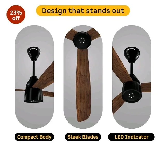atomberg Renesa Enzel 1200mm BLDC Ceiling Fan with Remote | 5 star | Advance Air+ Technology | LED Speed Indicator | Low Noise | Sleek Design | Power Saving | 3 Year Warranty | Dark Walnut