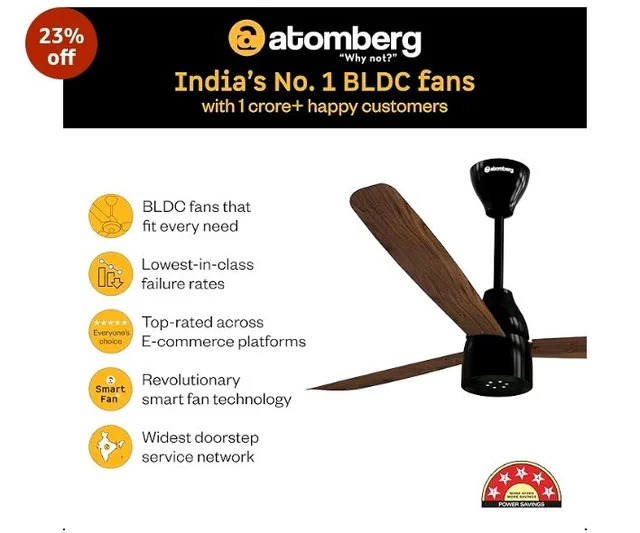atomberg Renesa Enzel 1200mm BLDC Ceiling Fan with Remote | 5 star | Advance Air+ Technology | LED Speed Indicator | Low Noise | Sleek Design | Power Saving | 3 Year Warranty | Dark Walnut