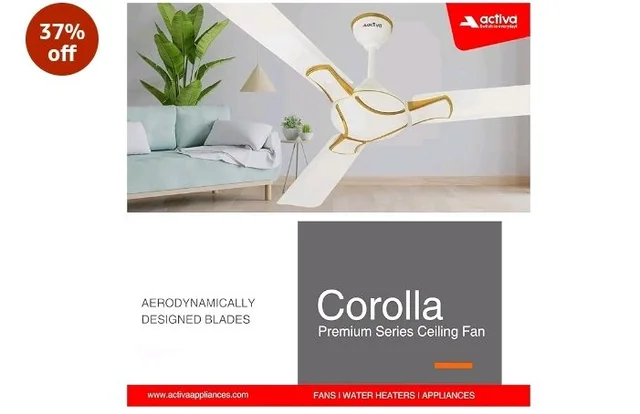 ACTIVA Corolla 1200mm Ceiling Fan, High Speed 390 RPM Air Delivery, BEE & BIS Approved, Anti Dust, Large Sweep, High Performance Ceiling Fan, 2 Years Warranty Pack of 2 (Pearl Ivory)