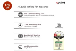 ACTIVA Corolla 1200mm Ceiling Fan, High Speed 390 RPM Air Delivery, BEE & BIS Approved, Anti Dust, Large Sweep, High Performance Ceiling Fan, 2 Years Warranty Pack of 2 (Pearl Ivory)