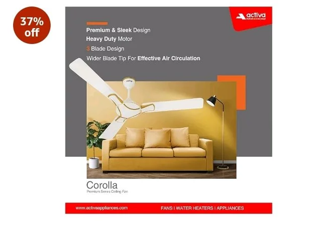 ACTIVA Corolla 1200mm Ceiling Fan, High Speed 390 RPM Air Delivery, BEE & BIS Approved, Anti Dust, Large Sweep, High Performance Ceiling Fan, 2 Years Warranty Pack of 2 (Pearl Ivory)