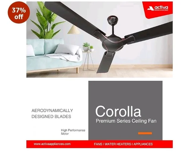 ACTIVA Corolla 1200mm Ceiling Fan, 390 RPM High Speed Air Delivery, BEE & BIS Approved, Anti Dust Coating, Less Noise, Large Sweep, 2 Years Warranty, Pack of 2 (Smoke Brown)