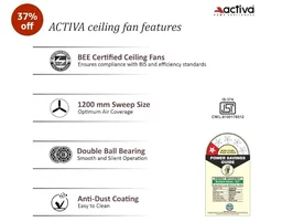 ACTIVA Corolla 1200mm Ceiling Fan, 390 RPM High Speed Air Delivery, BEE & BIS Approved, Anti Dust Coating, Less Noise, Large Sweep, 2 Years Warranty, Pack of 2 (Smoke Brown)