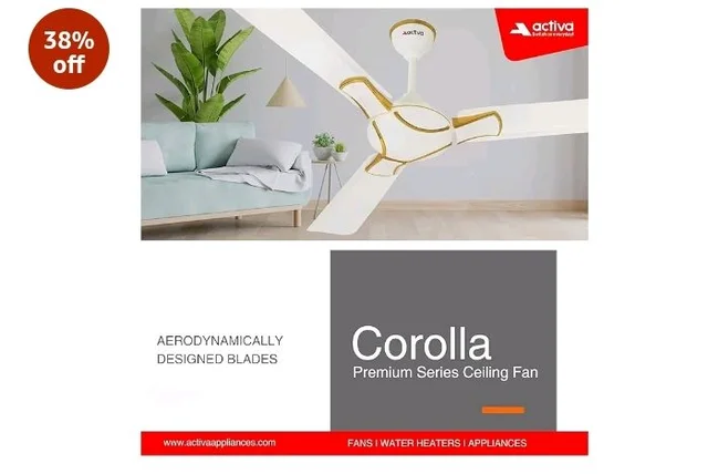 ACTIVA Corolla 1200mm Ceiling Fan Pack of 2 | 390 RPM High Speed Air Delivery | 50W Energy Efficient Motor | Ceiling Fan For Living Room, Large Sweep Pearl Ivory | Home Office Use