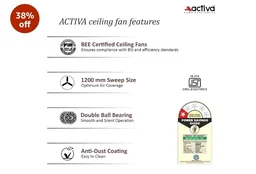 ACTIVA Corolla 1200mm Ceiling Fan Pack of 2 | 390 RPM High Speed Air Delivery | 50W Energy Efficient Motor | Ceiling Fan For Living Room, Large Sweep Pearl Ivory | Home Office Use