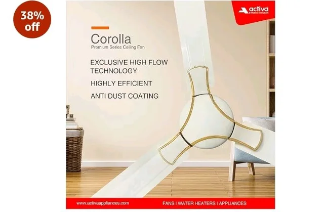 ACTIVA Corolla 1200mm Ceiling Fan Pack of 2 | 390 RPM High Speed Air Delivery | 50W Energy Efficient Motor | Ceiling Fan For Living Room, Large Sweep Pearl Ivory | Home Office Use