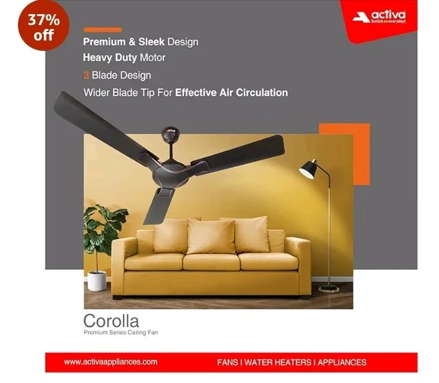 ACTIVA Corolla 1200mm Ceiling Fan, 390 RPM High Speed Air Delivery, BEE & BIS Aproved, Anti Dust Coating, Less Noise, Large Sweep, 2 Years Warranty, Pack of 2 (Smoke Brown)