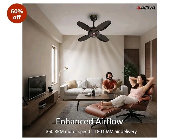 ACTIVA Ornet 600mm Ceiling Fan for Kitchen & Small Rooms | 4 Blade High Speed Fan | 850 RPM Powerful Air Delivery | Anti-Dust Coating | Energy Efficient Ceiling Fan | 2 Years Warranty | Smoke Brown