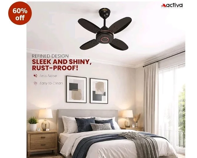 ACTIVA Ornet 600mm Ceiling Fan for Kitchen & Small Rooms | 4 Blade High Speed Fan | 850 RPM Powerful Air Delivery | Anti-Dust Coating | Energy Efficient Ceiling Fan | 2 Years Warranty | Smoke Brown