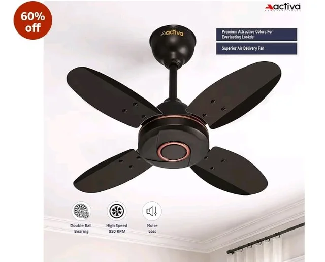 ACTIVA Ornet 600mm Ceiling Fan for Kitchen & Small Rooms | 4 Blade High Speed Fan | 850 RPM Powerful Air Delivery | Anti-Dust Coating | Energy Efficient Ceiling Fan | 2 Years Warranty | Smoke Brown