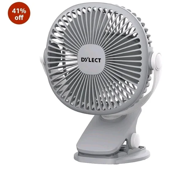 Dylect® Briza Clip Mate Rechargeable Fan | 2000mAh Battery | 8H Runtime | TruSilent BLDC Motor | 3-Speed | 360° Rotation | MICRO-B | Clip & Wall-Mount Fan | Home/Office/Travel | Steel Grey