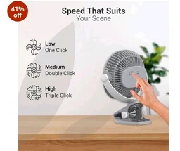 Dylect® Briza Clip Mate Rechargeable Fan | 2000mAh Battery | 8H Runtime | TruSilent BLDC Motor | 3-Speed | 360° Rotation | MICRO-B | Clip & Wall-Mount Fan | Home/Office/Travel | Steel Grey