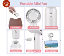 vivinin Mini Fan Portable Fan Rechargeable Mini Handheld Fan USB Rechargeable Fan Portable Pocket Fan Folding Fan Tools multicolour Rechargeable Battery USB Desk and Crafts (4 Sizes) (White)