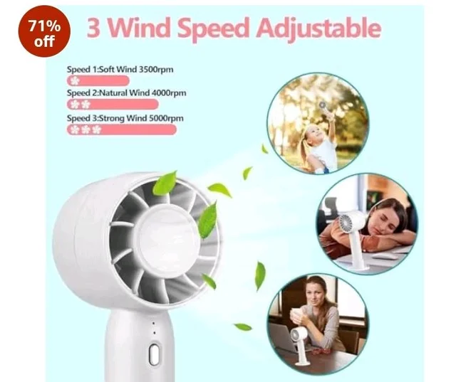 vivinin Mini Fan Portable Fan Rechargeable Mini Handheld Fan USB Rechargeable Fan Portable Pocket Fan Folding Fan Tools multicolour Rechargeable Battery USB Desk and Crafts (4 Sizes) (White)