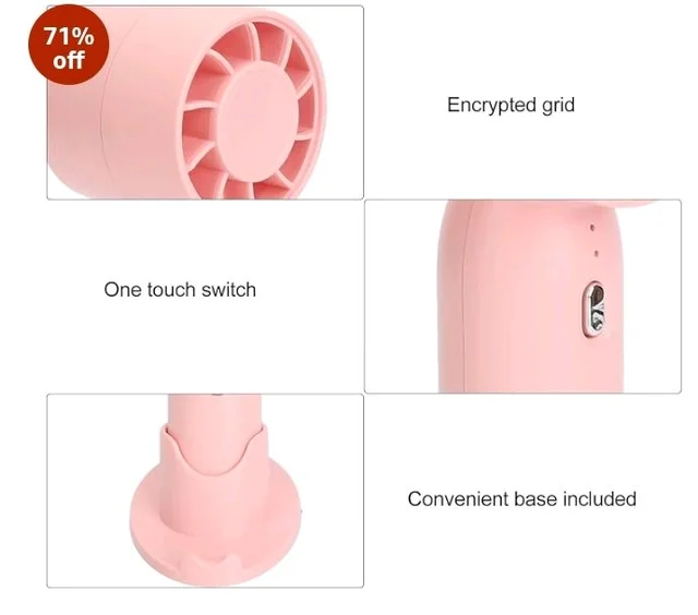 vivinin Mini Fan Portable Fan Rechargeable Mini Handheld Fan USB Rechargeable Fan Portable Pocket Fan Folding Fan Tools multicolour Rechargeable Battery USB Desk and Crafts (Pink)