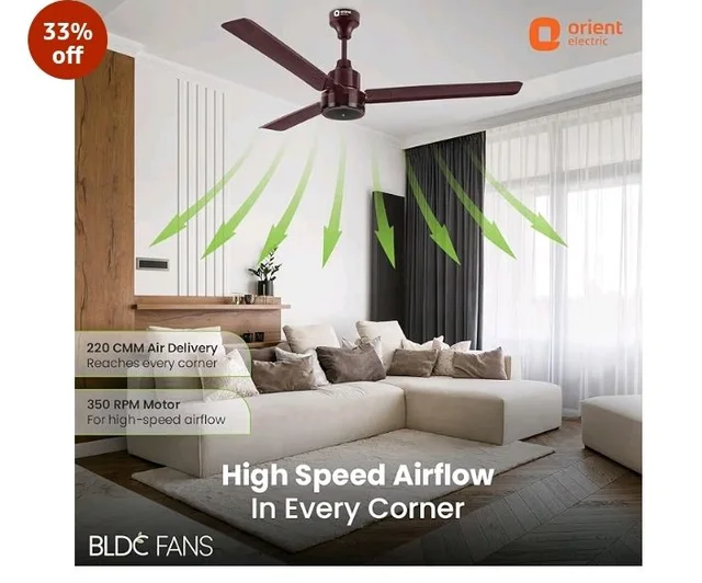Orient Electric 1200 mm Zeno BLDC | BLDC energy saving ceiling fan with Remote |BEE 5-star rated | Saves up to 50% on electricity bills | 3-year warranty by Orient | Brown, pack of 1