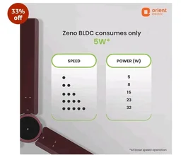 Orient Electric 1200 mm Zeno BLDC | BLDC energy saving ceiling fan with Remote |BEE 5-star rated | Saves up to 50% on electricity bills | 3-year warranty by Orient | Brown, pack of 1
