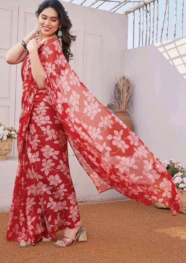 MIRCHI FASHION Saree for Woman Chiffon Floral Printed | Lightweight Comfortable Daily Wear Women's Sari with Unstitched Blouse Piece (Available in 15 Colors)