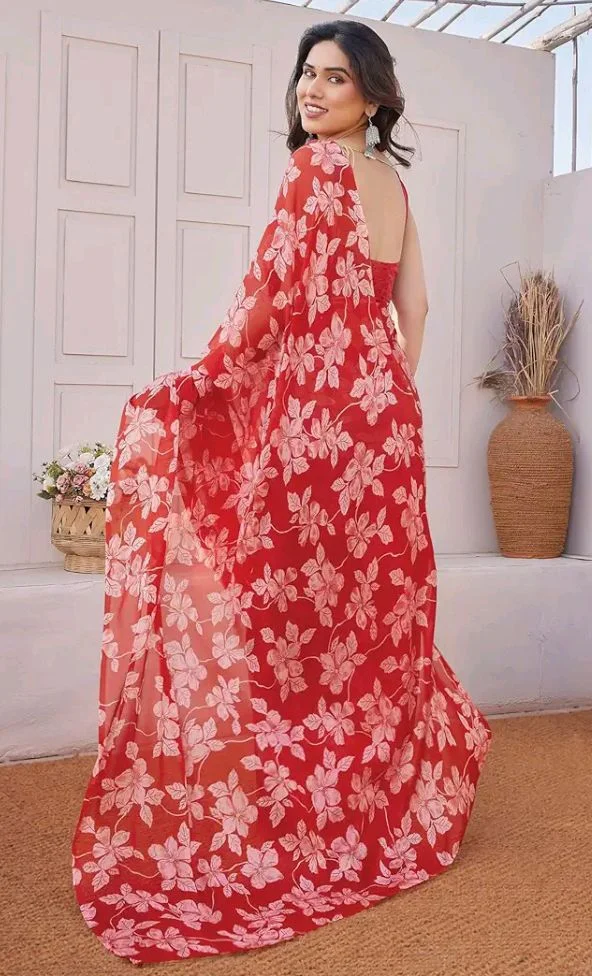 MIRCHI FASHION Saree for Woman Chiffon Floral Printed | Lightweight Comfortable Daily Wear Women's Sari with Unstitched Blouse Piece (Available in 15 Colors)