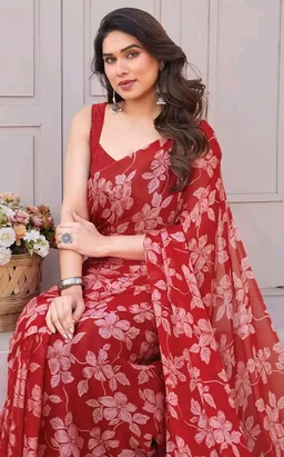 MIRCHI FASHION Saree for Woman Chiffon Floral Printed | Lightweight Comfortable Daily Wear Women's Sari with Unstitched Blouse Piece (Available in 15 Colors)