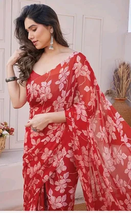 MIRCHI FASHION Saree for Woman Chiffon Floral Printed | Lightweight Comfortable Daily Wear Women's Sari with Unstitched Blouse Piece (Available in 15 Colors)