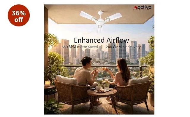 ACTIVA Corolla Pearl Ivory 900mm Ceiling Fan | 650 RPM High Speed | 36 Inch Sweep | Anti-Dust Coating | BEE & BIS Approved | 2-Year Warranty