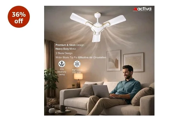 ACTIVA Corolla Pearl Ivory 900mm Ceiling Fan | 650 RPM High Speed | 36 Inch Sweep | Anti-Dust Coating | BEE & BIS Approved | 2-Year Warranty