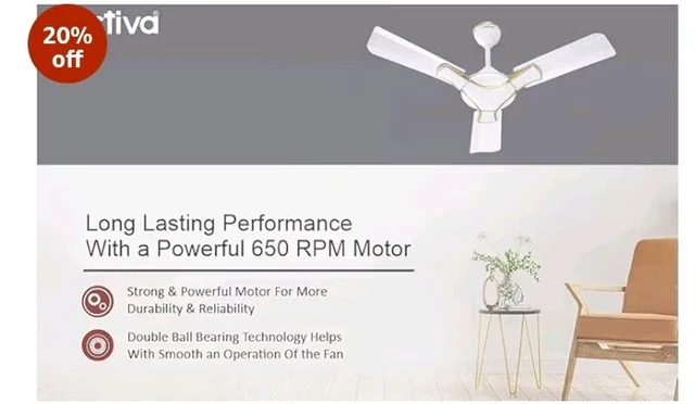 ACTIVA Corolla 900 MM Ceiling Fan High Speed Motor Air Delivery Large Sweep, BEE & BIS Approved with Anti Dust Coating come with 2 Years Warranty (Pearl Ivory)