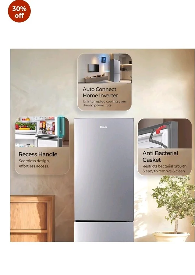Haier 237 L 2 Star Frost Free Twin Inverter Double Door Bottom Mount Refrigerator with Extra Spacious 2X Veg Box (HEB-242EGSA-P, Moon Silver, 2026 Model)