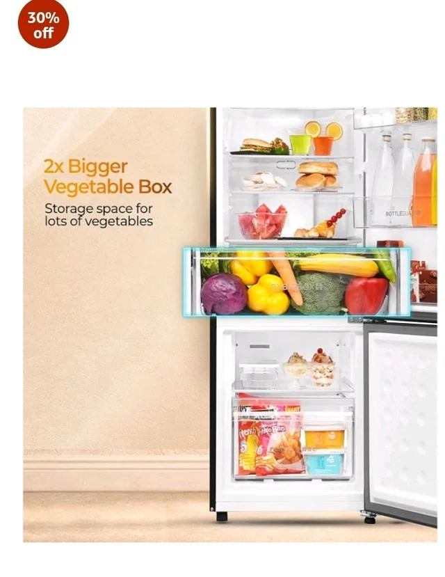 Haier 237 L 2 Star Frost Free Twin Inverter Double Door Bottom Mount Refrigerator with Extra Spacious 2X Veg Box (HEB-242EGSA-P, Moon Silver, 2026 Model)